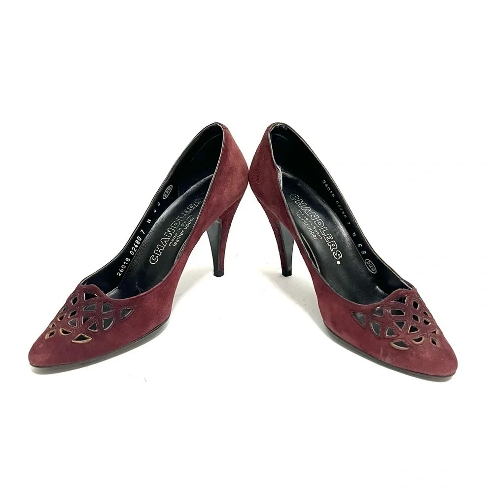 Vintage 1970s burgundy suede cutout vamp heels